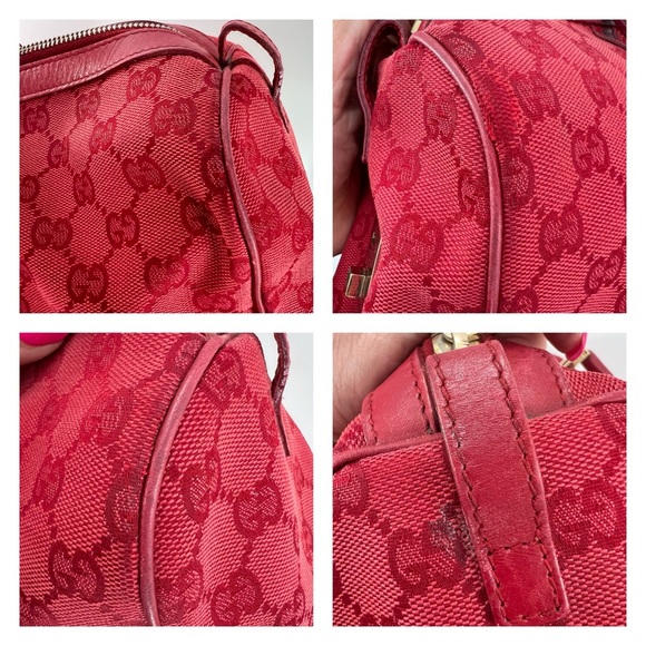 GUCCI GG Canvas Boston Bag, Red Jacquard Fabric, Red Leather Trim, Authentic - Picture 12 of 17